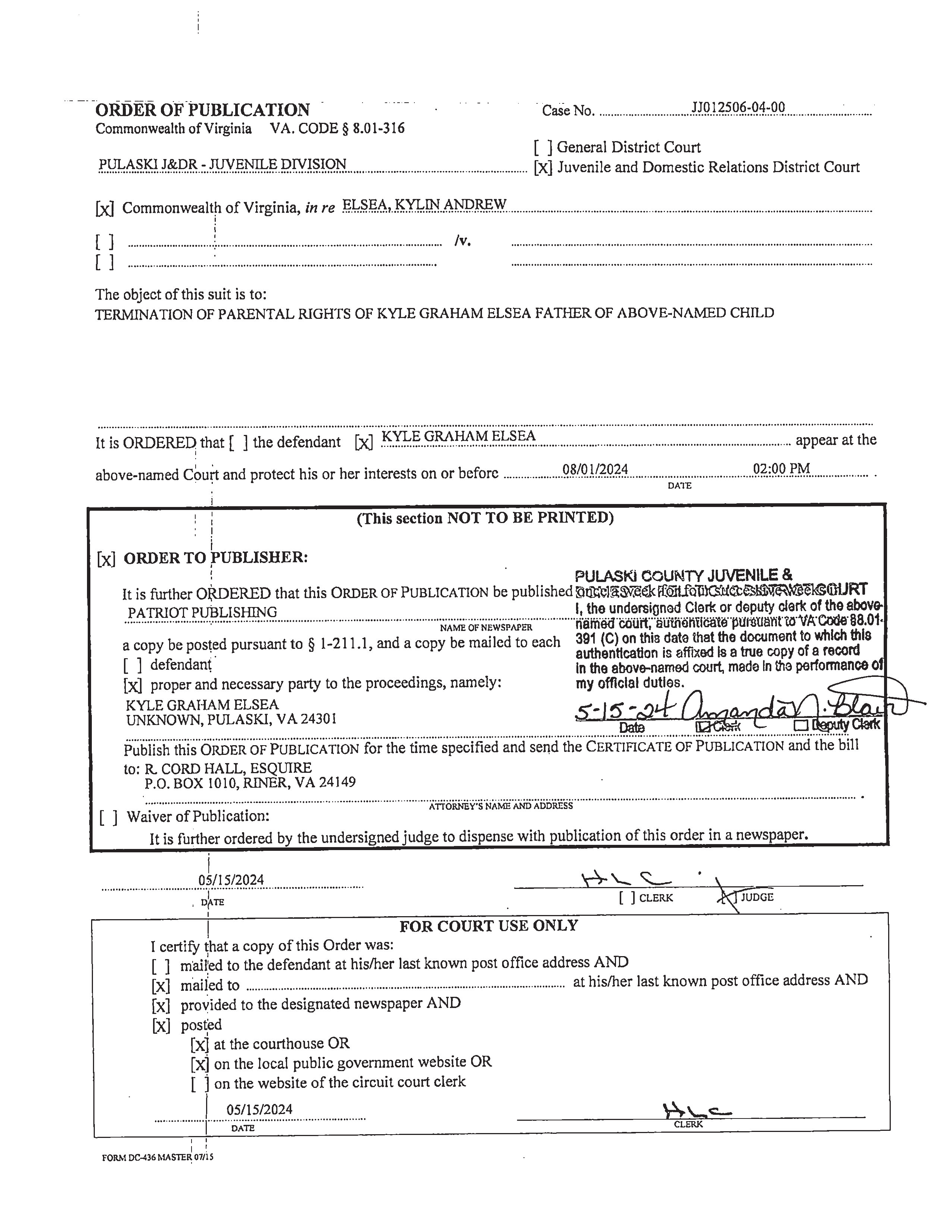 Official Notices JDR Pulaski County, Virginia