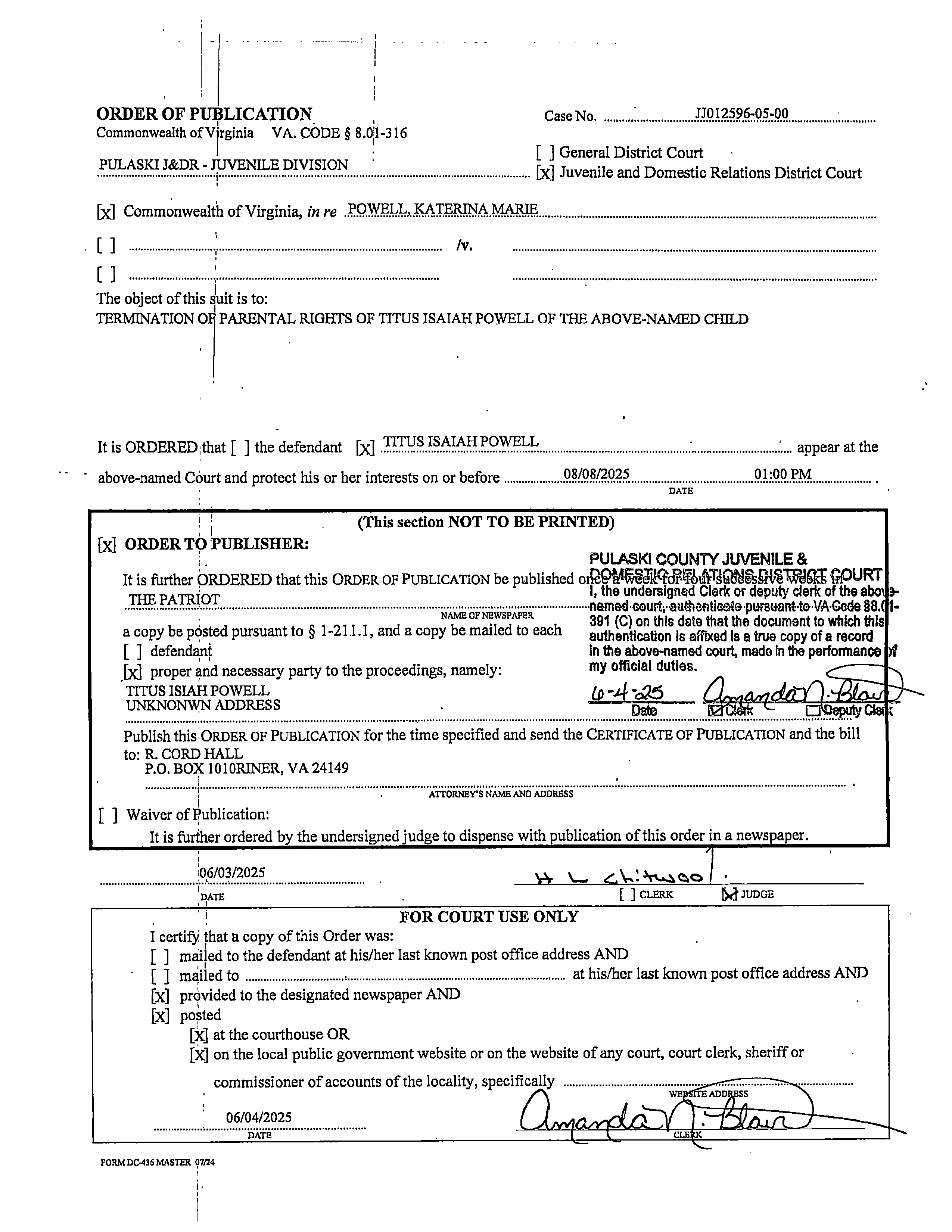 Order of Publication